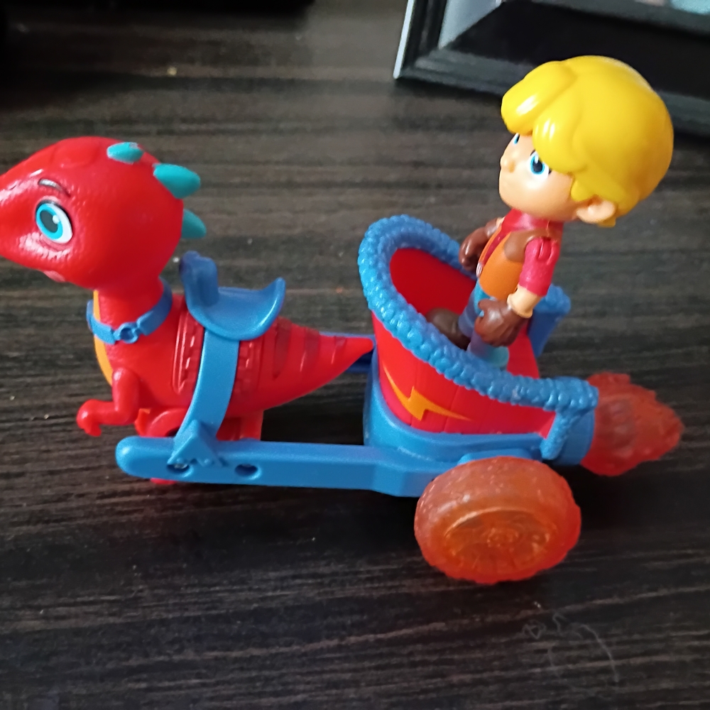 Red Dino Chariot Toy with Blonde Rider - Kids Toys